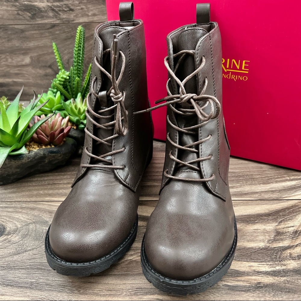 NIB Catherine Malandrino Booney Lace Up Brown Vegan Leather Combat Boots 8 - Picture 7 of 13